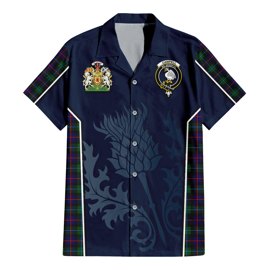 Tartan Vibes Clothing Campbell of Cawdor Modern Tartan Short Sleeve Button Up Shirt with Family Crest and Scottish Thistle Vibes Sport Style