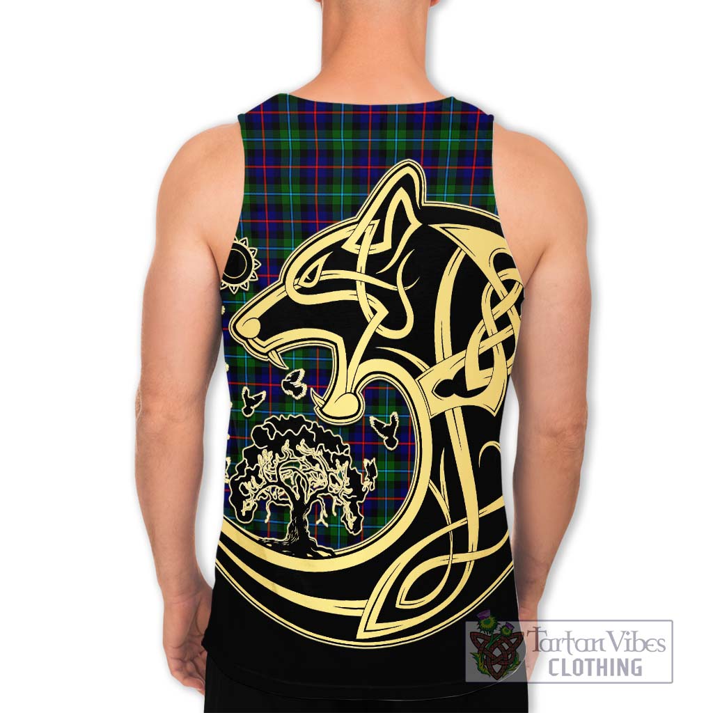 Tartan Vibes Clothing Campbell of Cawdor Modern Tartan Men's Tank Top with Family Crest Celtic Wolf Style