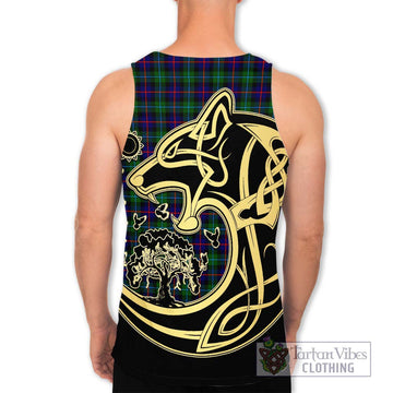 Campbell of Cawdor Modern Tartan Men's Tank Top with Family Crest Celtic Wolf Style