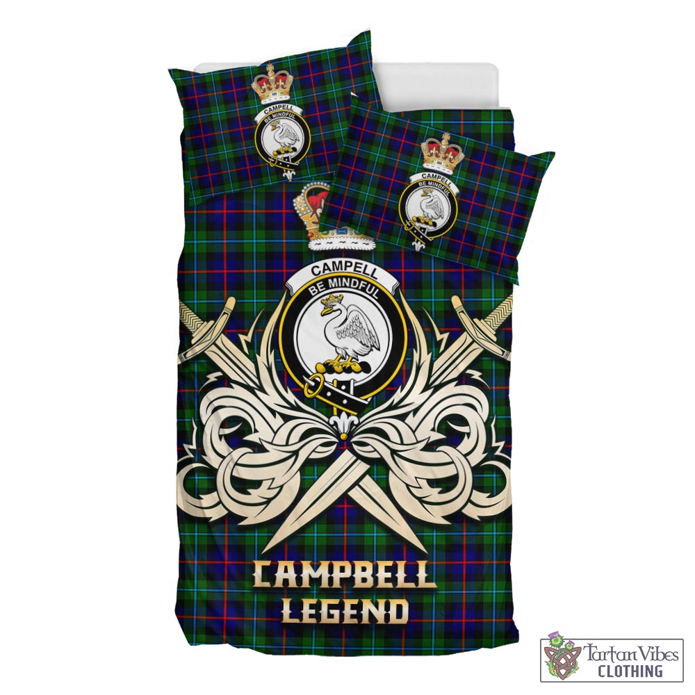 Tartan Vibes Clothing Campbell of Cawdor Modern Tartan Bedding Set with Clan Crest and the Golden Sword of Courageous Legacy