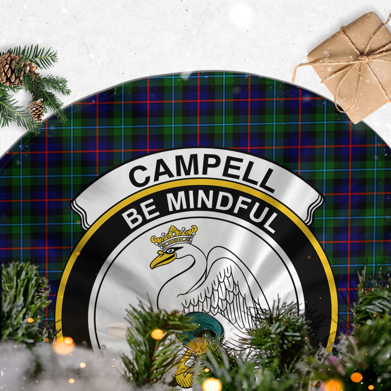 Campbell of Cawdor Modern Tartan Christmas Tree Skirt with Family Crest - Tartanvibesclothing