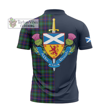 Campbell of Cawdor Modern Tartan Zipper Polo Shirt with Scottish Lion Royal Arm Half Style