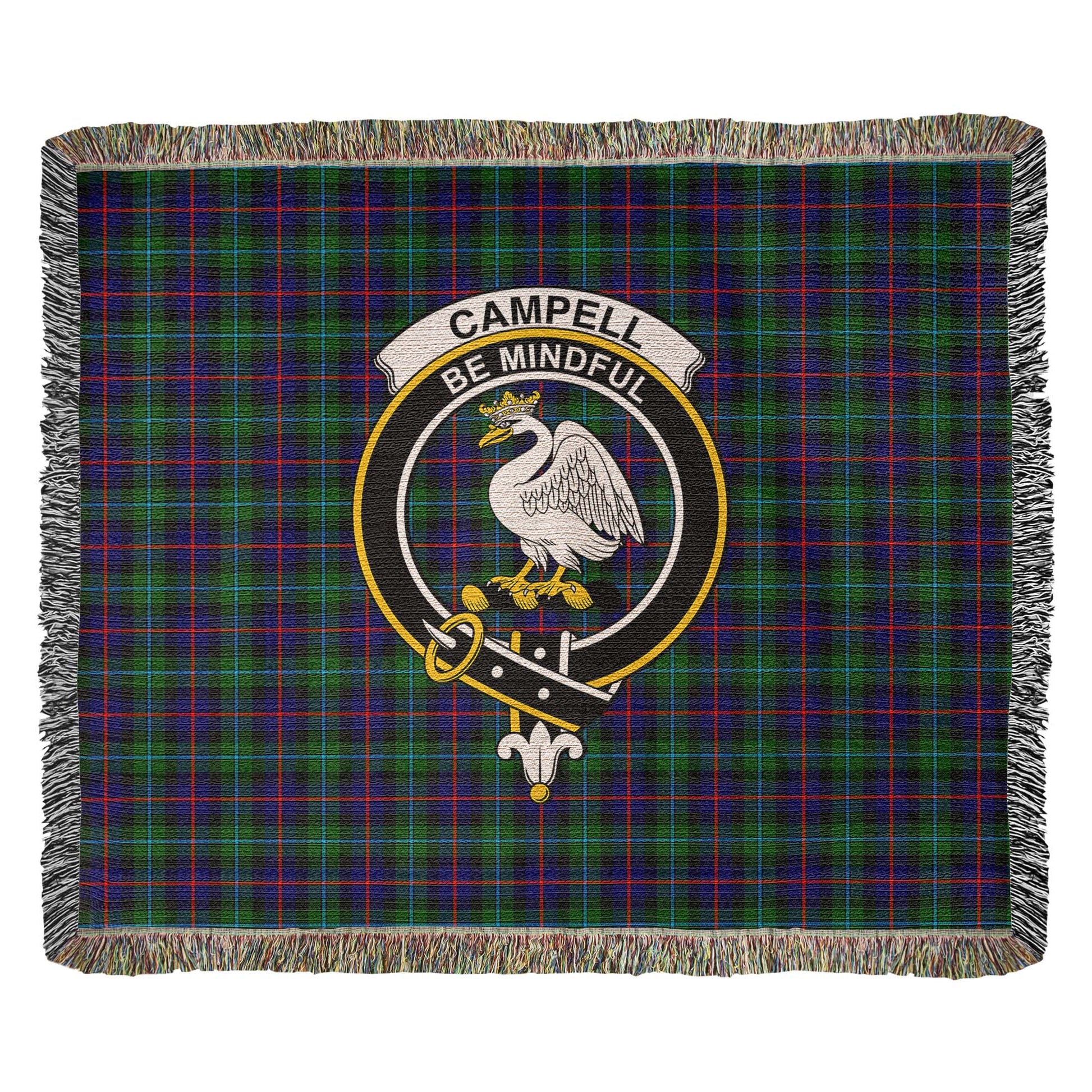 Tartan Vibes Clothing Campbell of Cawdor Modern Tartan Woven Blanket with Family Crest