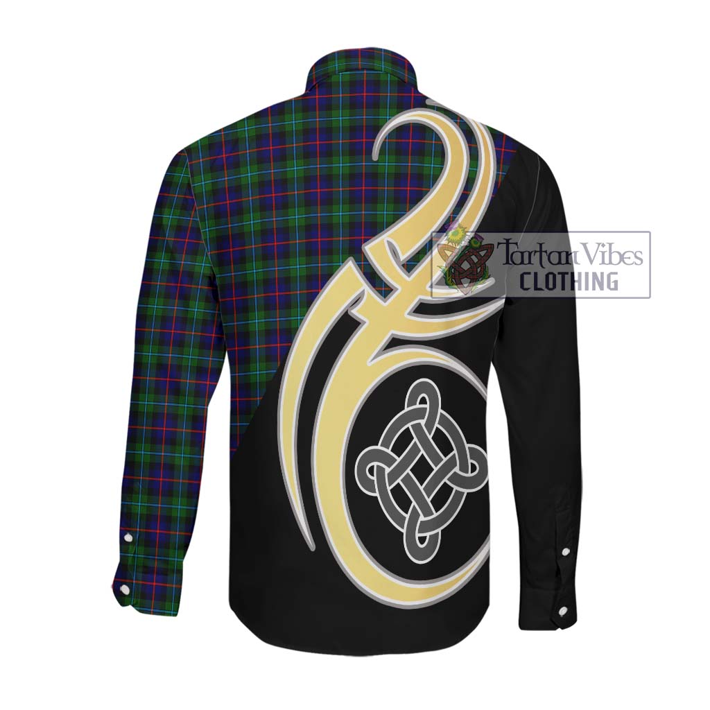 Tartan Vibes Clothing Campbell of Cawdor Modern Tartan Long Sleeve Button Shirt with Family Crest and Celtic Symbol Style