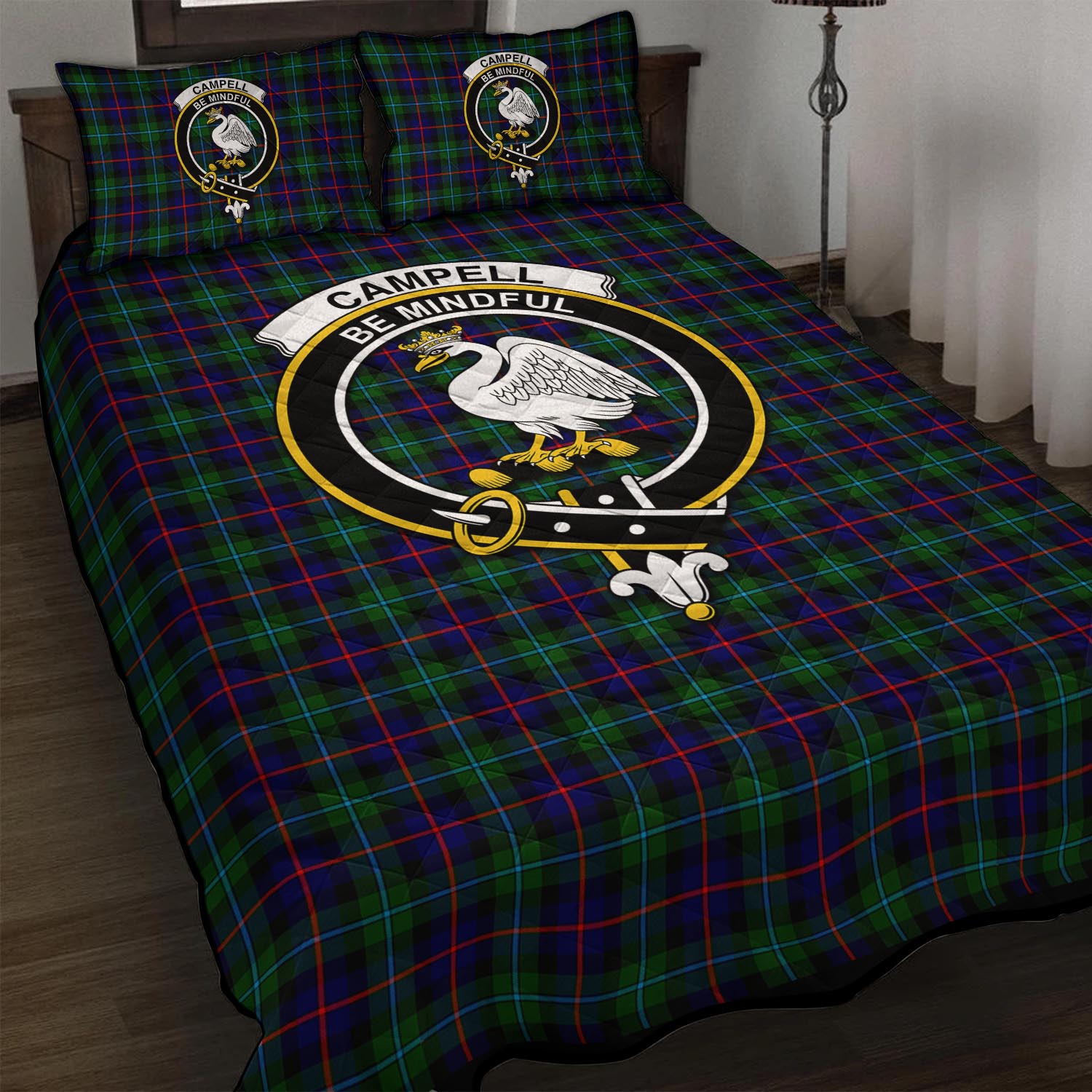 Campbell of Cawdor Modern Tartan Quilt Bed Set with Family Crest - Tartanvibesclothing