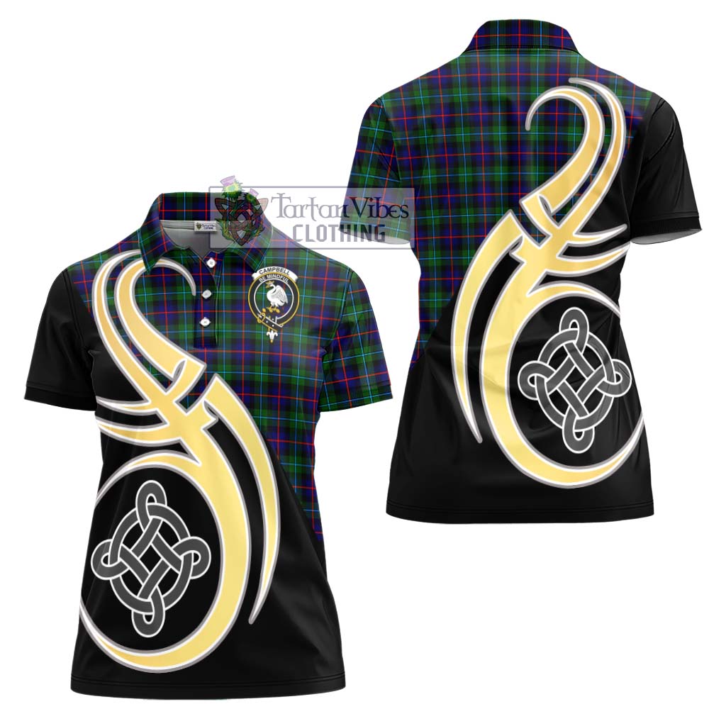 Tartan Vibes Clothing Campbell of Cawdor Modern Tartan Women's Polo Shirt with Family Crest and Celtic Symbol Style