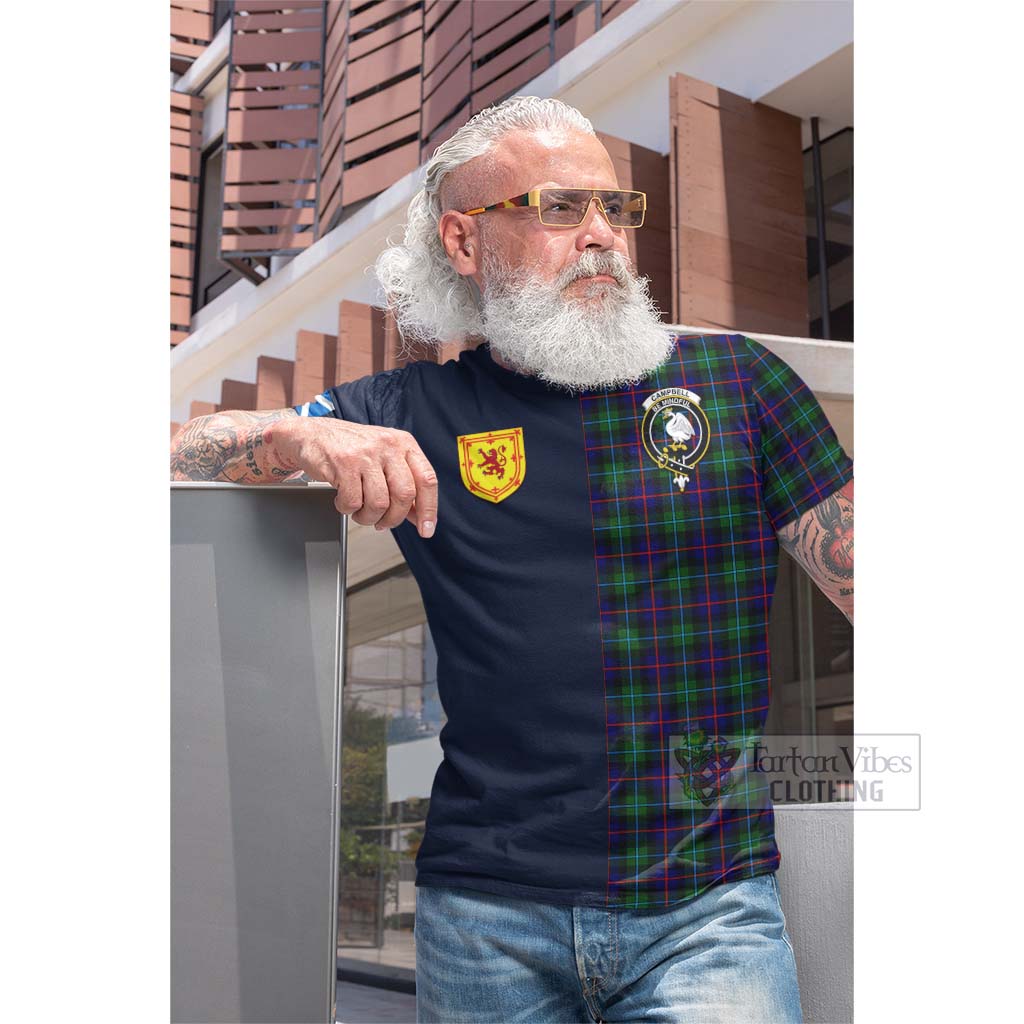 Tartan Vibes Clothing Campbell of Cawdor Modern Tartan Cotton T-shirt with Scottish Lion Royal Arm Half Style