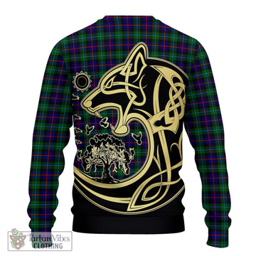 Campbell of Cawdor Modern Tartan Knitted Sweater with Family Crest Celtic Wolf Style