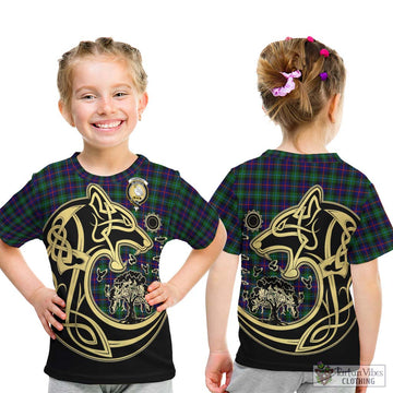 Campbell of Cawdor Modern Tartan Kid T-Shirt with Family Crest Celtic Wolf Style