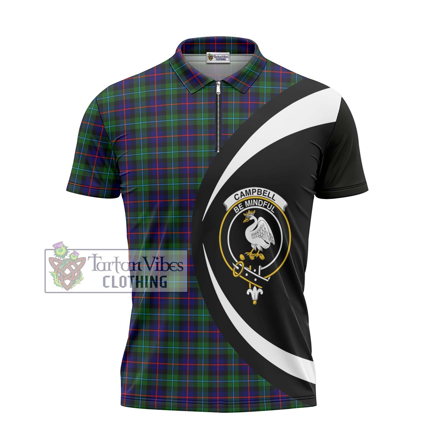 Tartan Vibes Clothing Campbell of Cawdor Modern Tartan Zipper Polo Shirt with Family Crest Circle Style