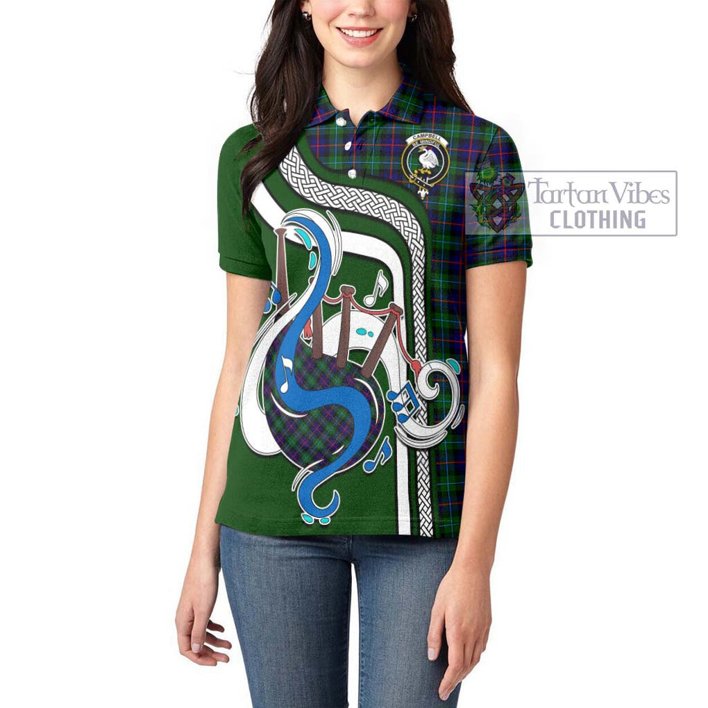 Campbell of Cawdor Modern Tartan Women's Polo Shirt with Epic Bagpipe Style - Tartanvibesclothing Shop