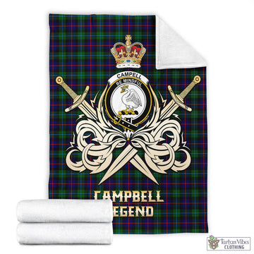 Campbell of Cawdor Modern Tartan Blanket with Clan Crest and the Golden Sword of Courageous Legacy