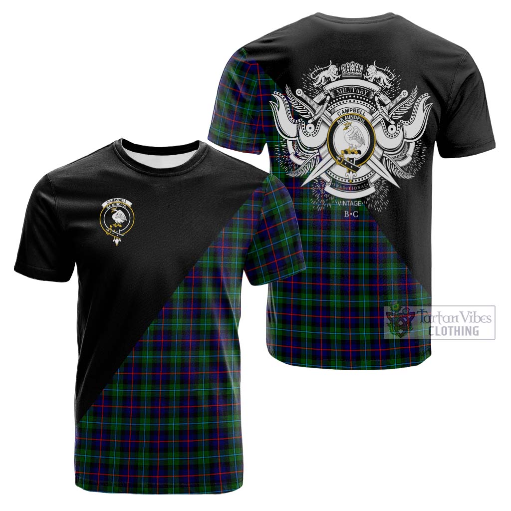 Tartan Vibes Clothing Campbell of Cawdor Modern Tartan Cotton T-shirt with Family Crest and Military Logo Style