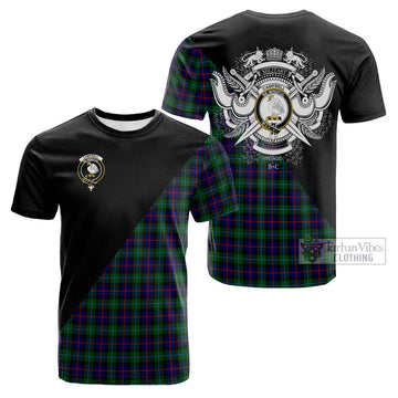 Campbell of Cawdor Modern Tartan Cotton T-shirt with Family Crest and Military Logo Style