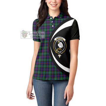 Campbell of Cawdor Modern Tartan Women's Polo Shirt with Family Crest Circle Style