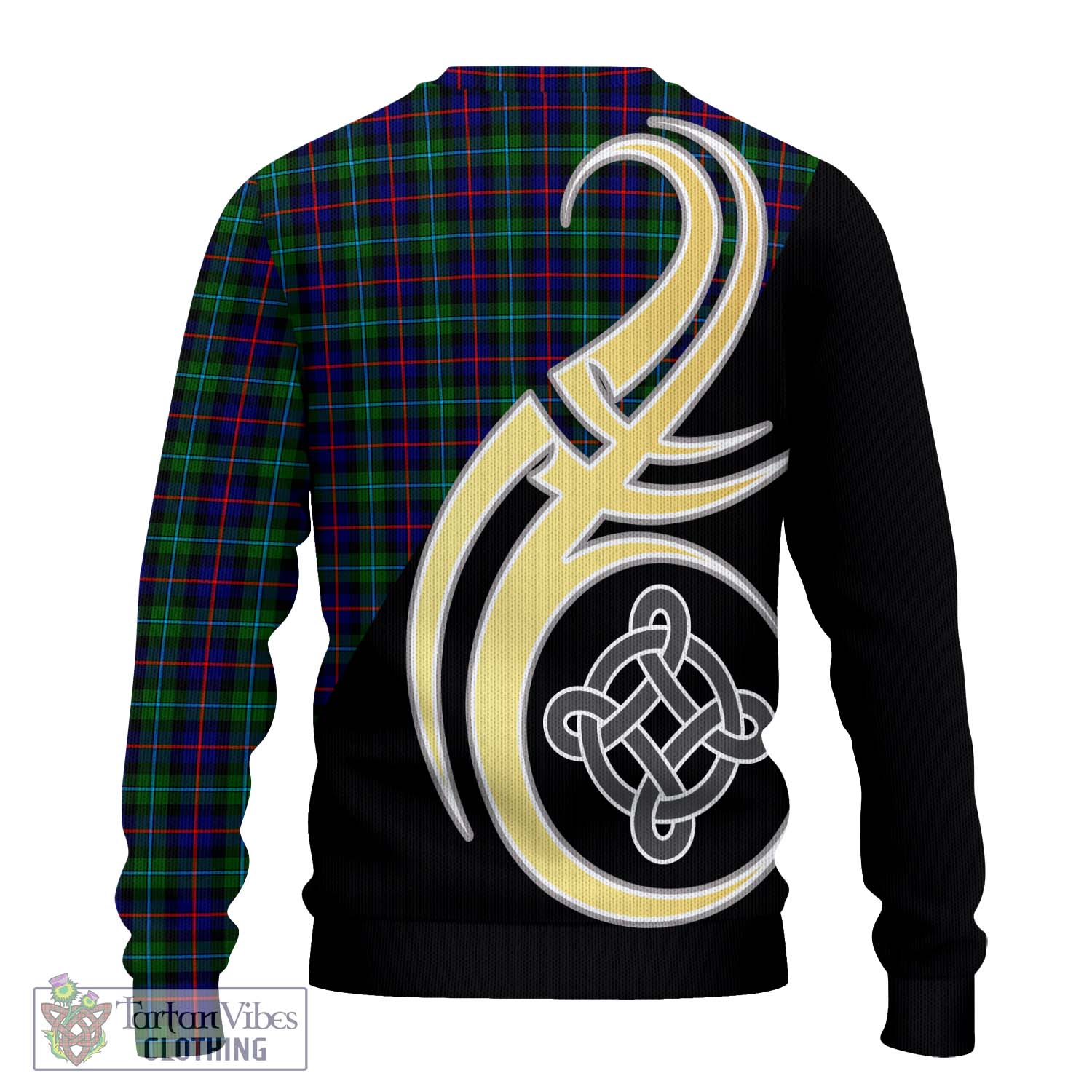 Tartan Vibes Clothing Campbell of Cawdor Modern Tartan Knitted Sweater with Family Crest and Celtic Symbol Style