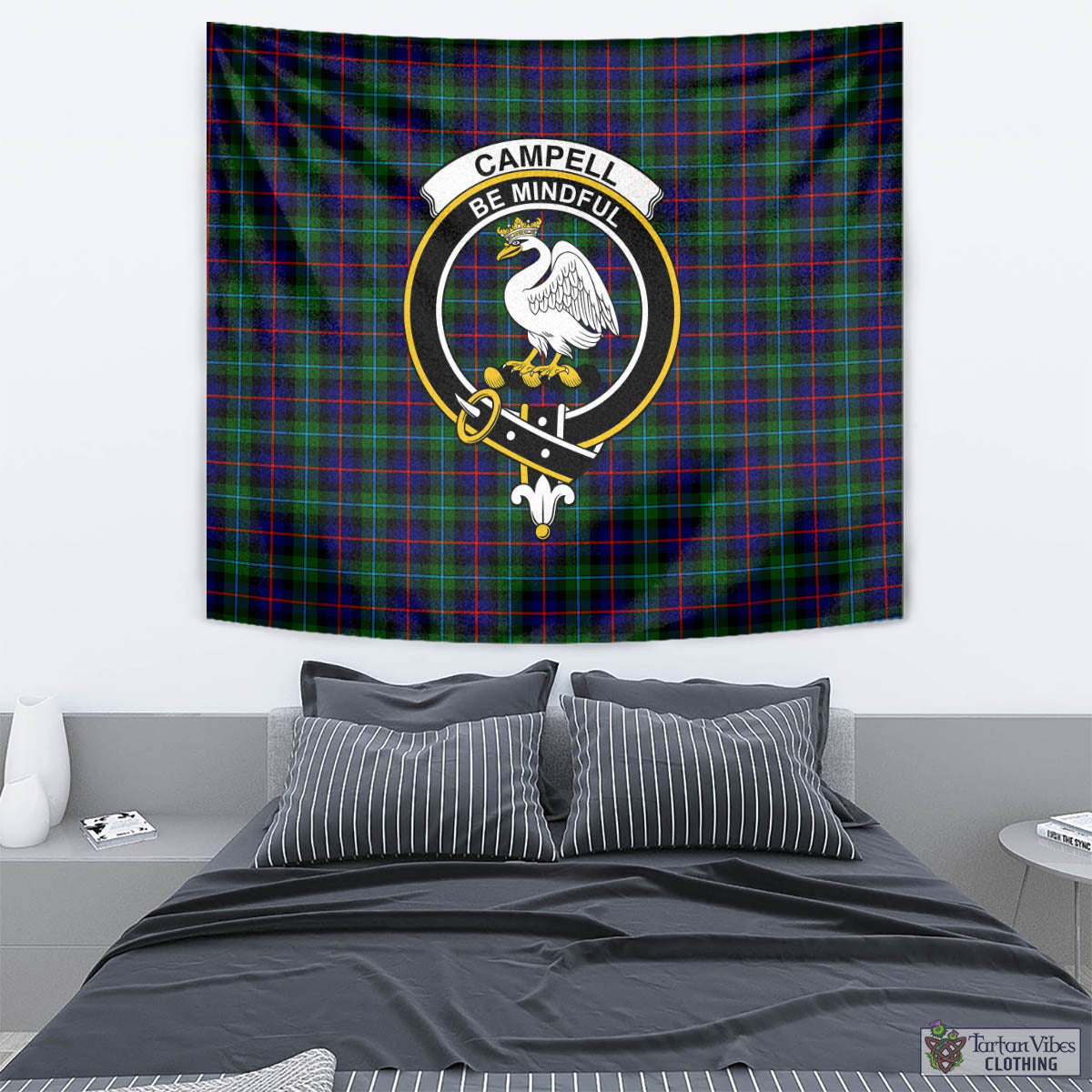 Tartan Vibes Clothing Campbell of Cawdor Modern Tartan Tapestry Wall Hanging and Home Decor for Room with Family Crest