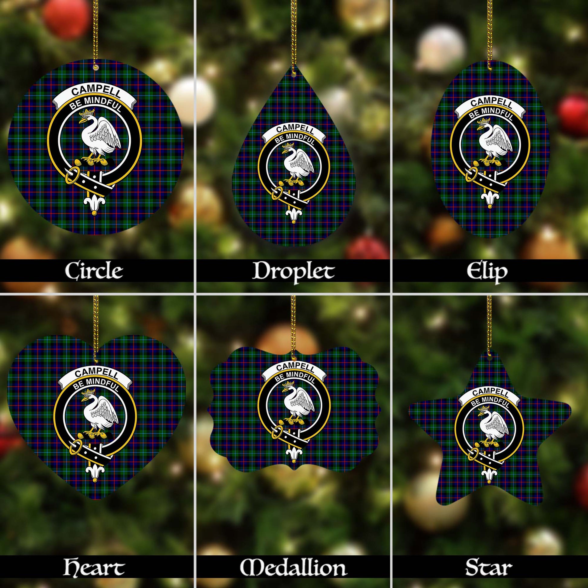 Campbell of Cawdor Modern Tartan Christmas Ornaments with Family Crest - Tartanvibesclothing