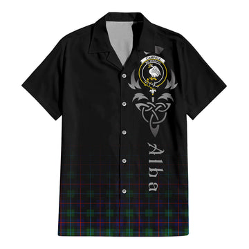 Campbell of Cawdor Modern Tartan Short Sleeve Button Up Shirt Featuring Alba Gu Brath Family Crest Celtic Inspired