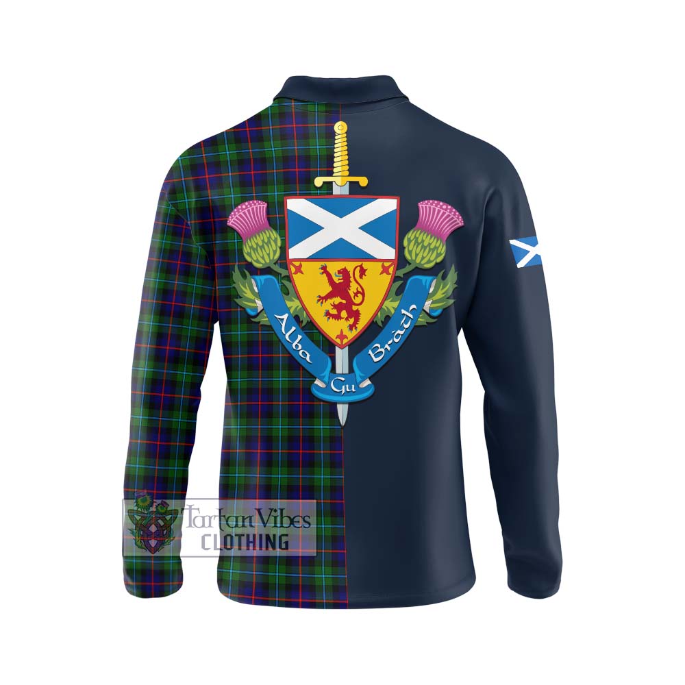 Tartan Vibes Clothing Campbell of Cawdor Modern Tartan Long Sleeve Polo Shirt with Scottish Lion Royal Arm Half Style