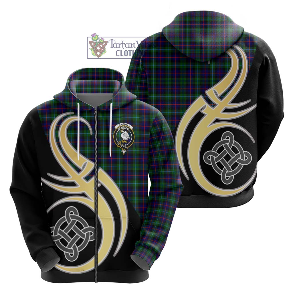 Tartan Vibes Clothing Campbell of Cawdor Modern Tartan Hoodie with Family Crest and Celtic Symbol Style