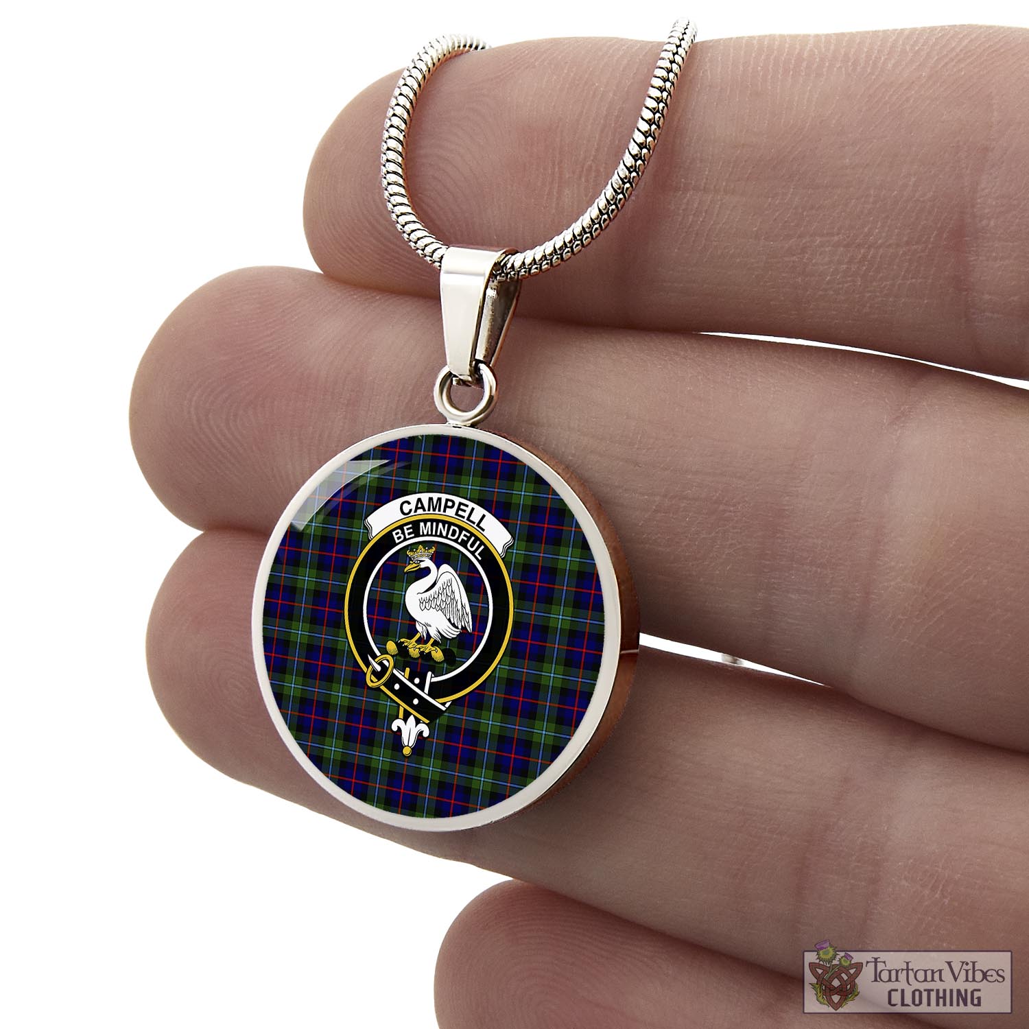 Tartan Vibes Clothing Campbell of Cawdor Modern Tartan Circle Necklace with Family Crest