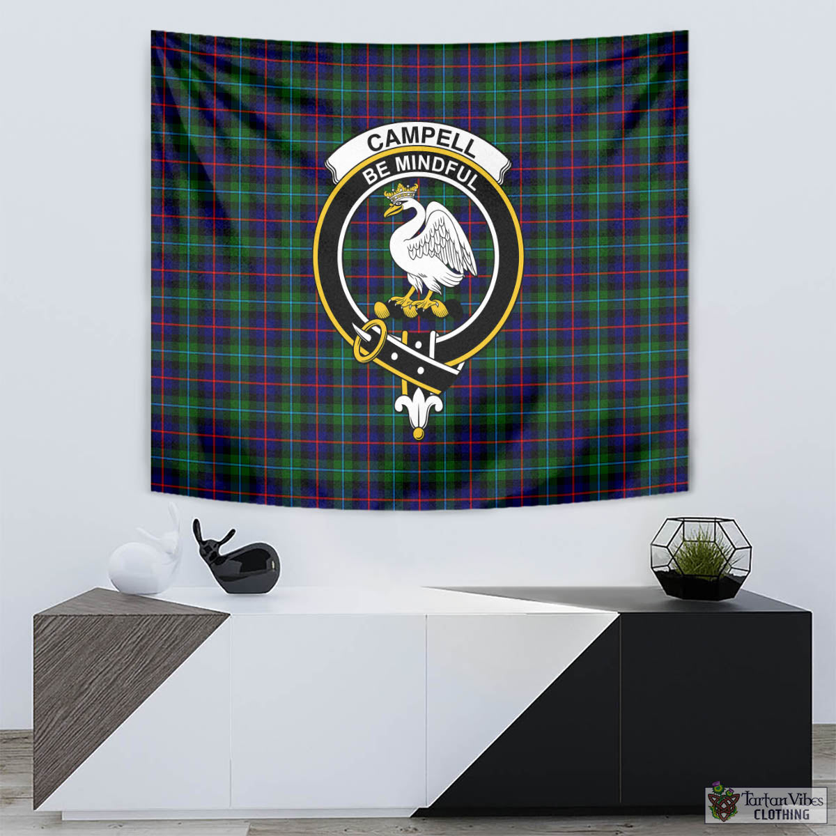 Tartan Vibes Clothing Campbell of Cawdor Modern Tartan Tapestry Wall Hanging and Home Decor for Room with Family Crest