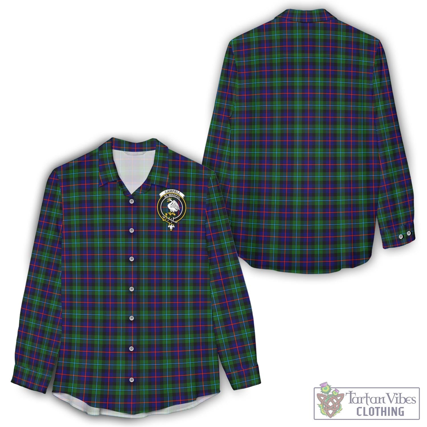 Tartan Vibes Clothing Campbell of Cawdor Modern Tartan Womens Casual Shirt with Family Crest