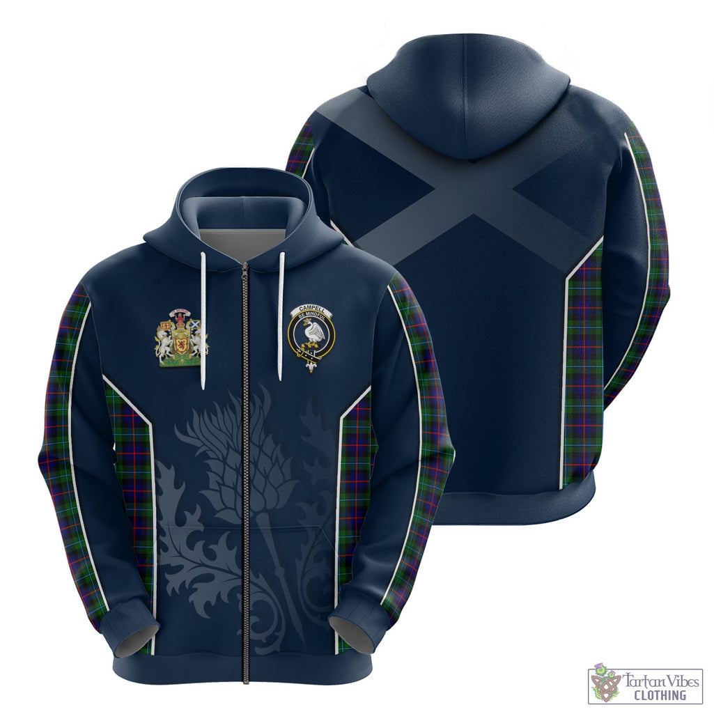 Tartan Vibes Clothing Campbell of Cawdor Modern Tartan Hoodie with Family Crest and Scottish Thistle Vibes Sport Style