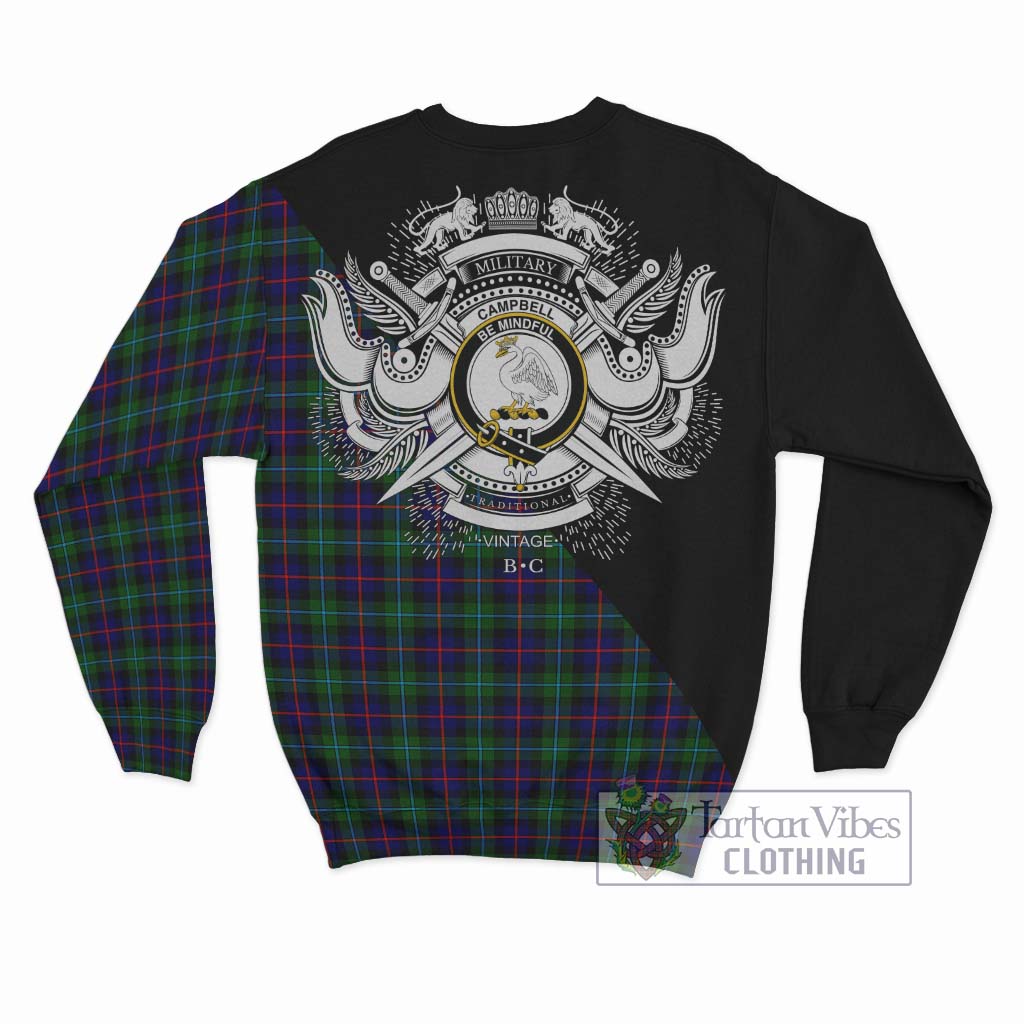 Tartan Vibes Clothing Campbell of Cawdor Modern Tartan Sweatshirt with Family Crest and Military Logo Style