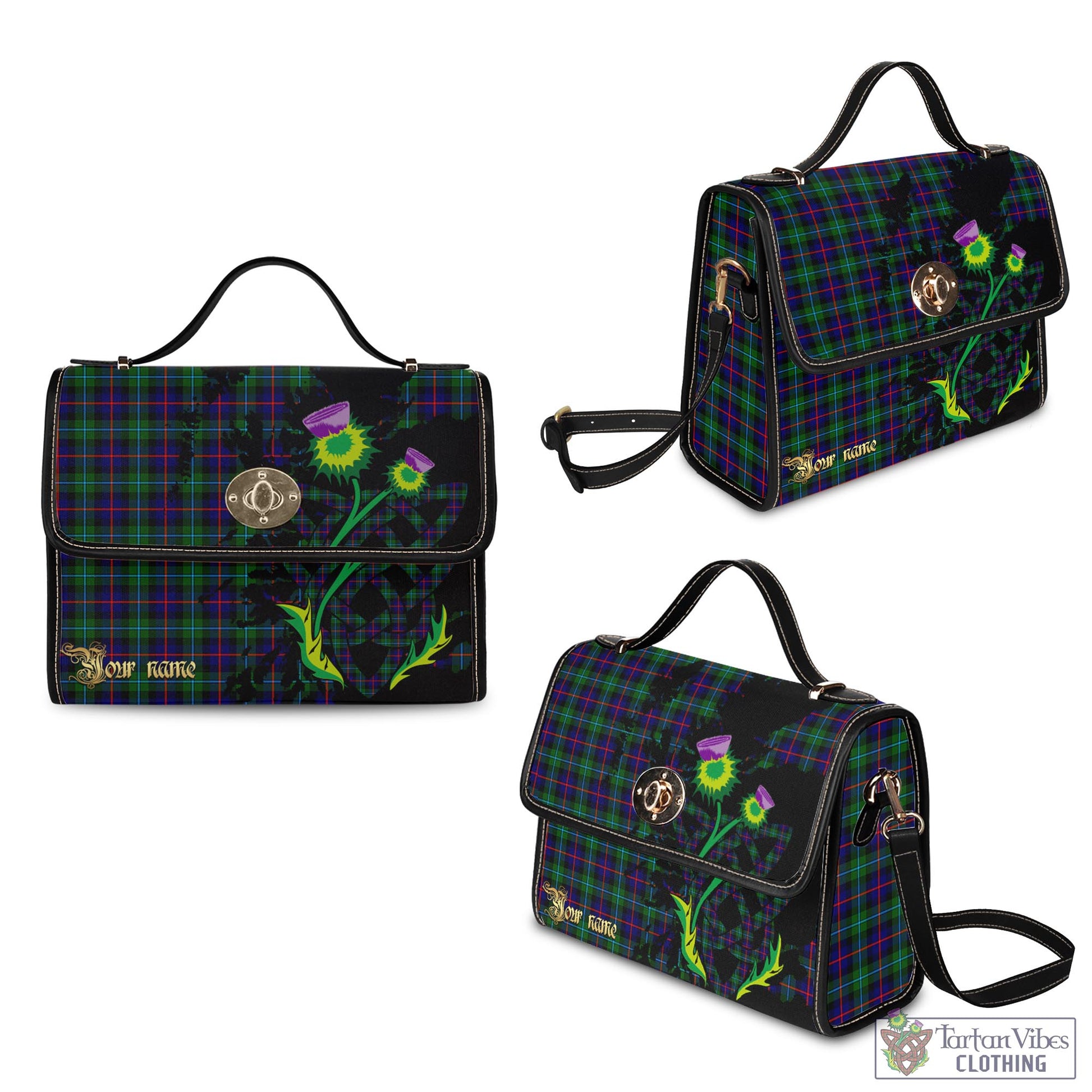 Tartan Vibes Clothing Campbell of Cawdor Modern Tartan Waterproof Canvas Bag with Scotland Map and Thistle Celtic Accents