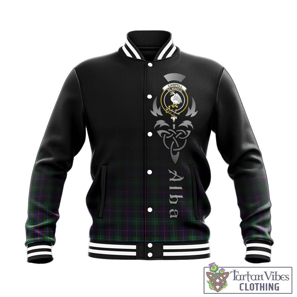 Tartan Vibes Clothing Campbell of Cawdor Modern Tartan Baseball Jacket Featuring Alba Gu Brath Family Crest Celtic Inspired