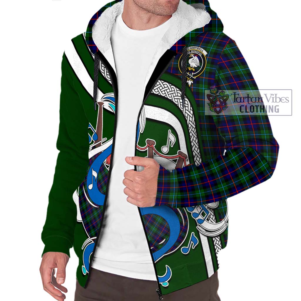 Tartan Vibes Clothing Campbell of Cawdor Modern Tartan Sherpa Hoodie with Epic Bagpipe Style