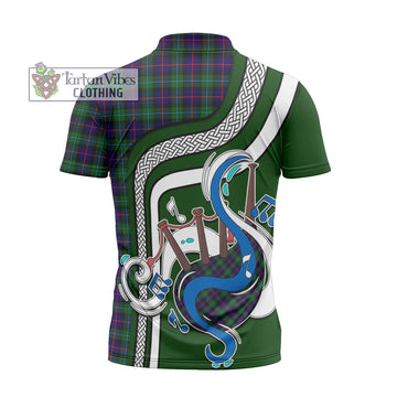 Campbell of Cawdor Modern Tartan Zipper Polo Shirt with Epic Bagpipe Style