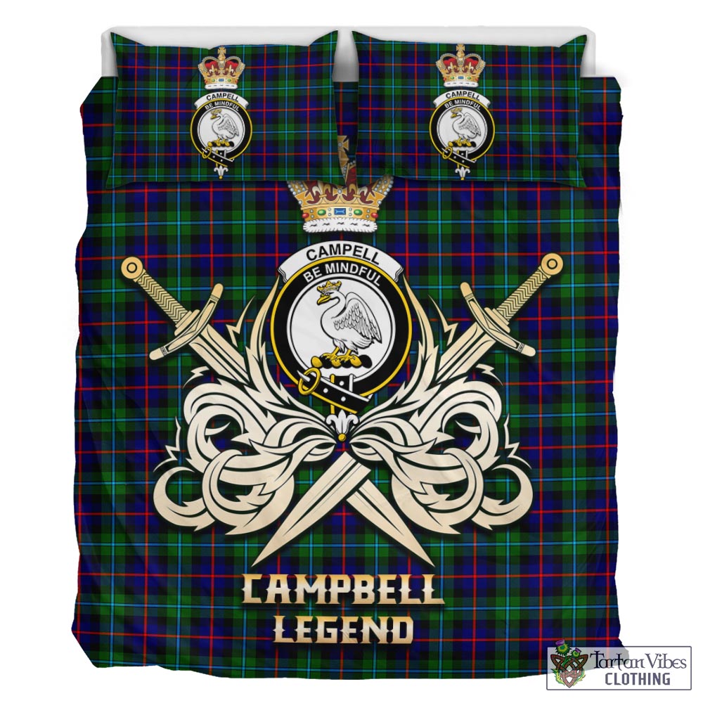 Tartan Vibes Clothing Campbell of Cawdor Modern Tartan Bedding Set with Clan Crest and the Golden Sword of Courageous Legacy