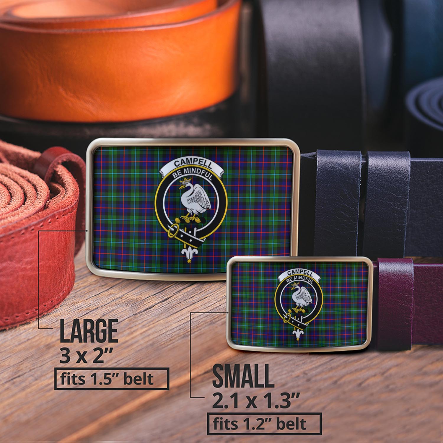 Campbell of Cawdor Modern Tartan Belt Buckles with Family Crest - Tartanvibesclothing