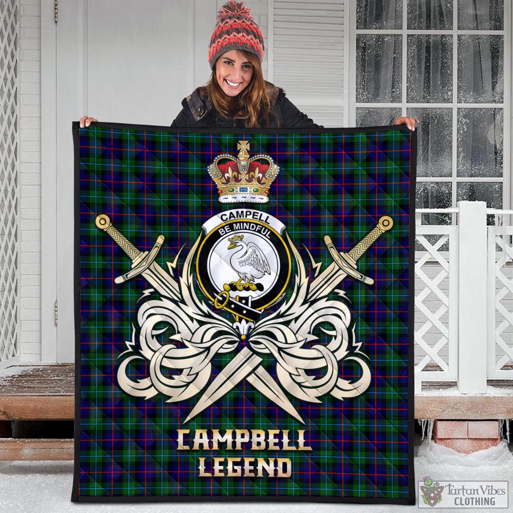 Tartan Vibes Clothing Campbell of Cawdor Modern Tartan Quilt with Clan Crest and the Golden Sword of Courageous Legacy