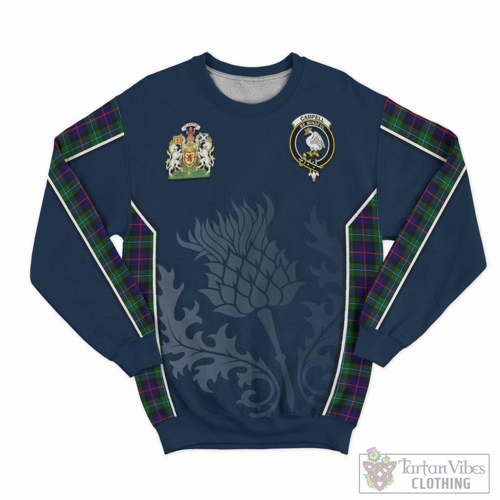 Tartan Vibes Clothing Campbell of Cawdor Modern Tartan Sweatshirt with Family Crest and Scottish Thistle Vibes Sport Style