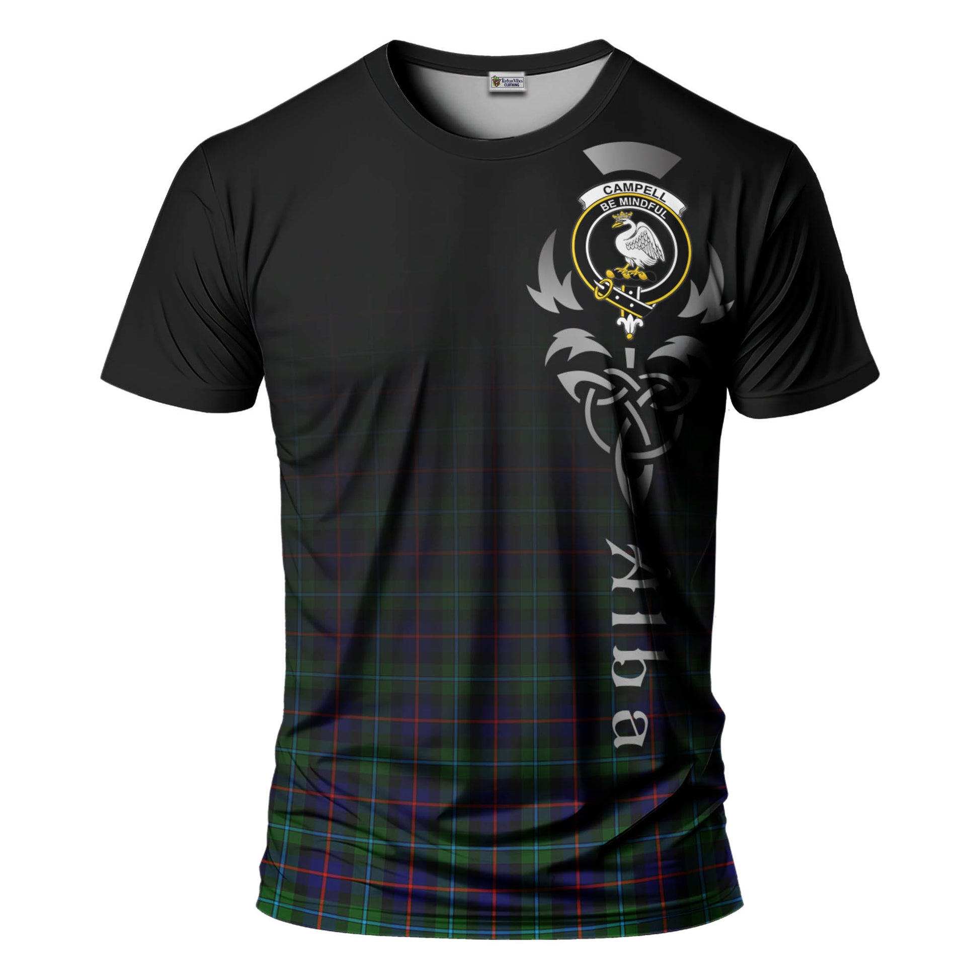 Tartan Vibes Clothing Campbell of Cawdor Modern Tartan T-Shirt Featuring Alba Gu Brath Family Crest Celtic Inspired