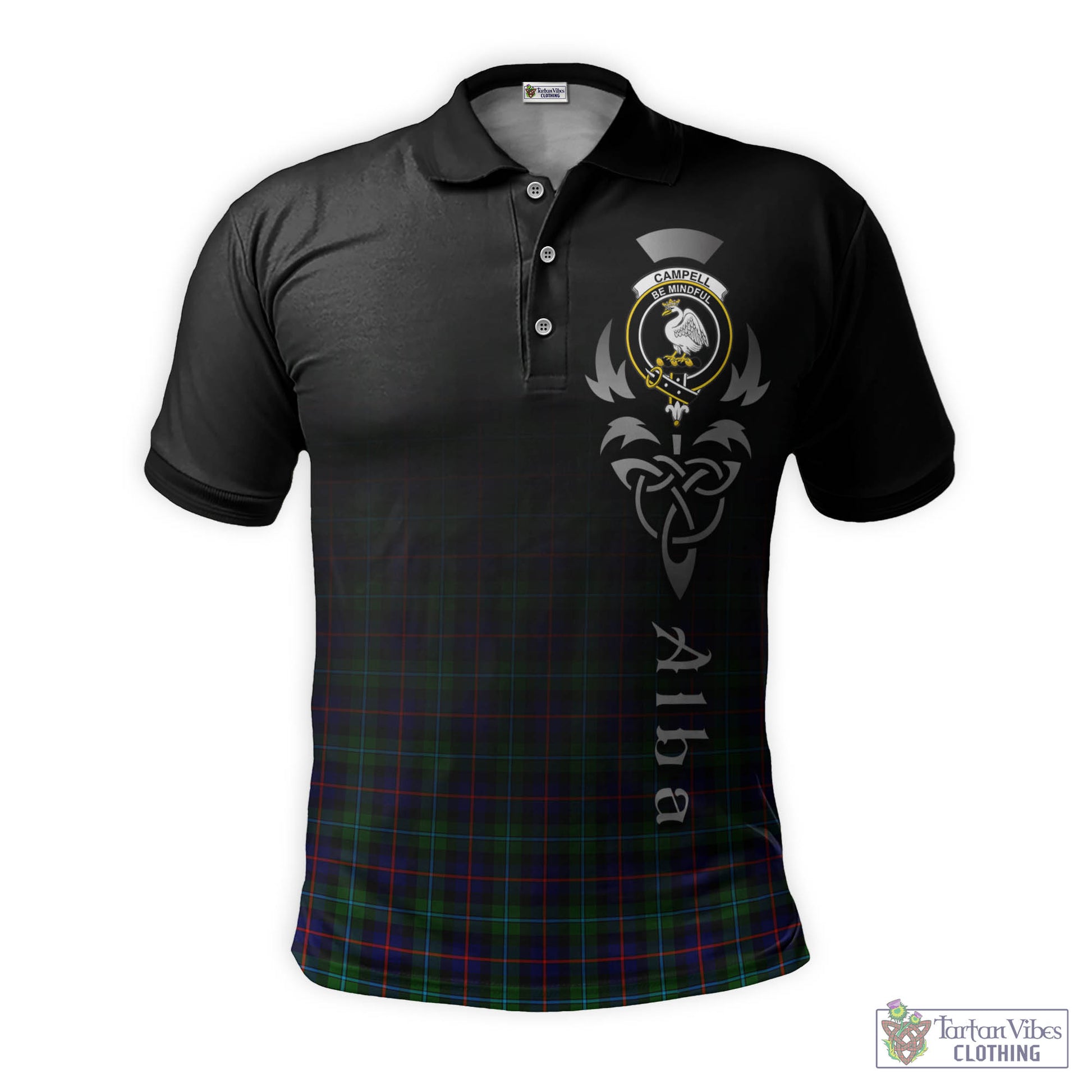 Tartan Vibes Clothing Campbell of Cawdor Modern Tartan Polo Shirt Featuring Alba Gu Brath Family Crest Celtic Inspired