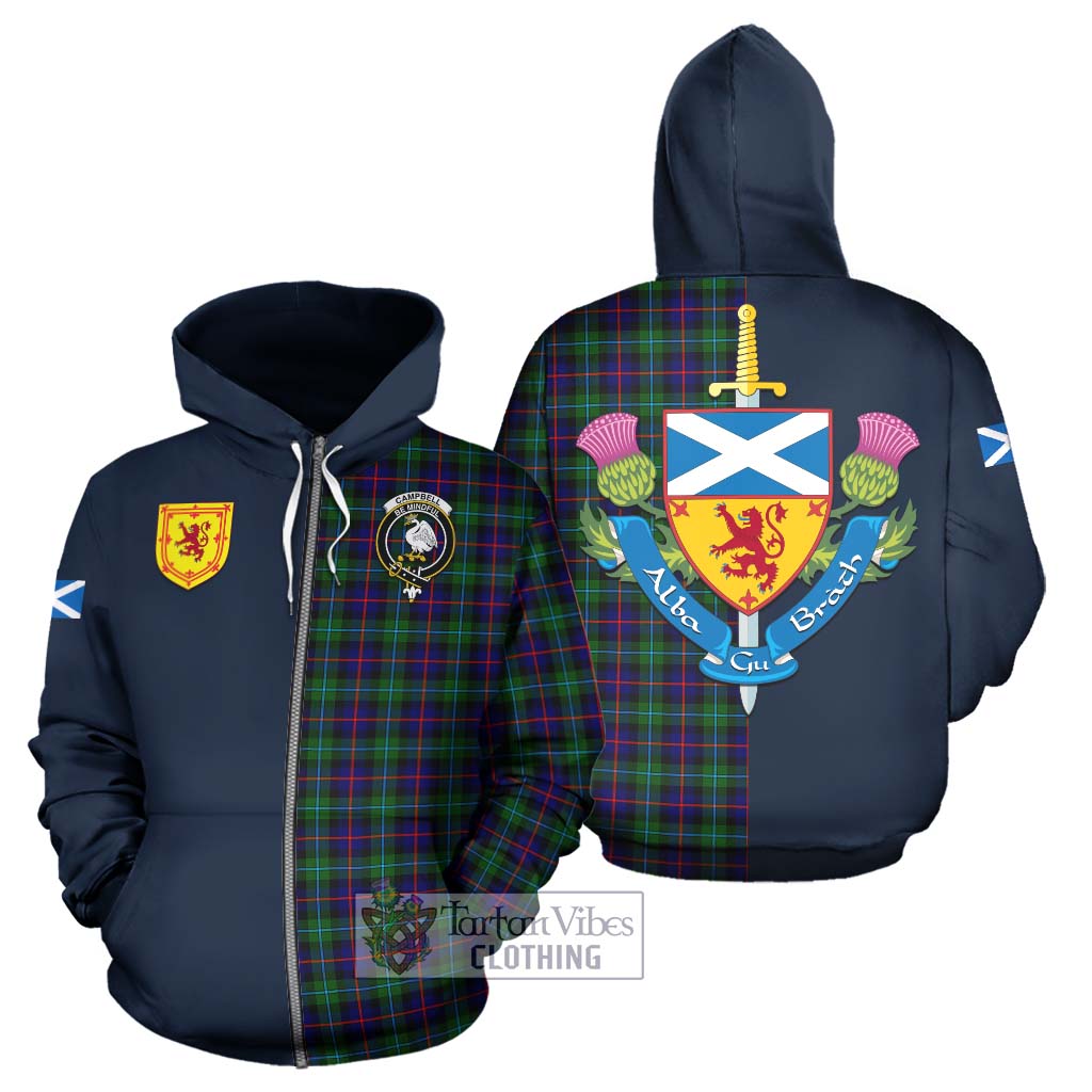 Tartan Vibes Clothing Campbell of Cawdor Modern Tartan Hoodie with Scottish Lion Royal Arm Half Style