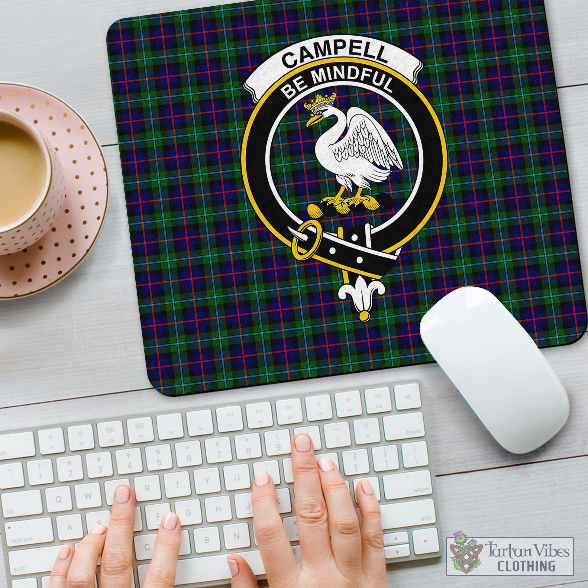 Tartan Vibes Clothing Campbell of Cawdor Modern Tartan Mouse Pad with Family Crest