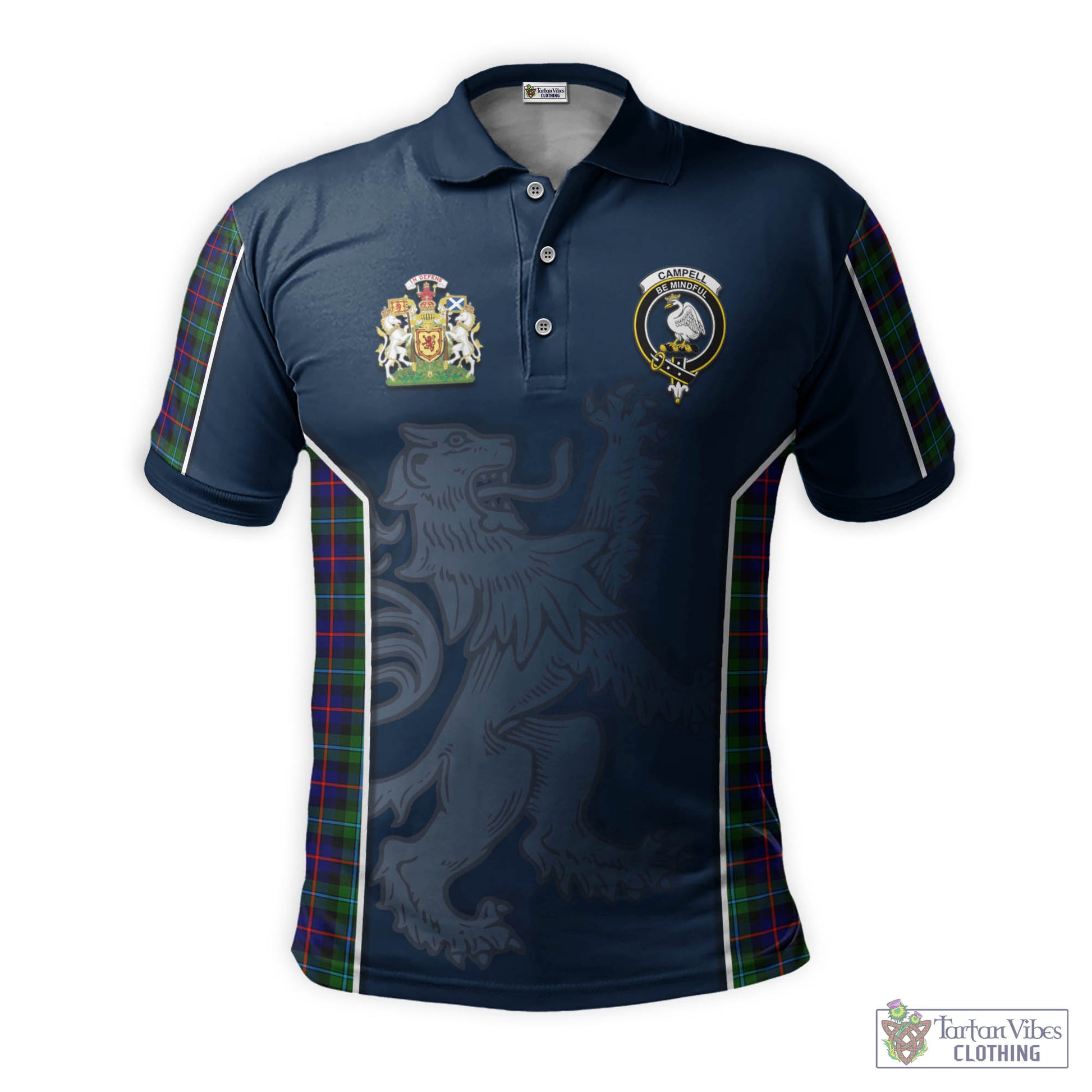 Tartan Vibes Clothing Campbell of Cawdor Modern Tartan Men's Polo Shirt with Family Crest and Lion Rampant Vibes Sport Style