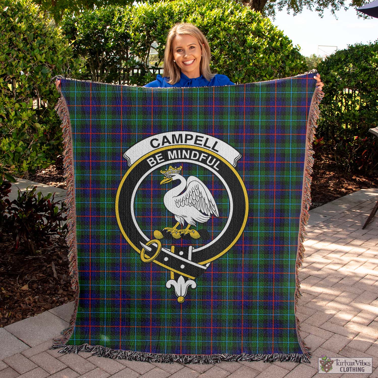 Tartan Vibes Clothing Campbell of Cawdor Modern Tartan Woven Blanket with Family Crest