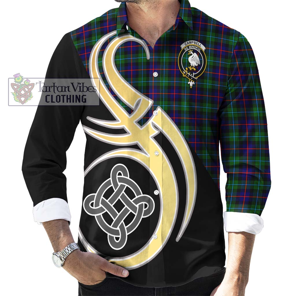 Tartan Vibes Clothing Campbell of Cawdor Modern Tartan Long Sleeve Button Shirt with Family Crest and Celtic Symbol Style