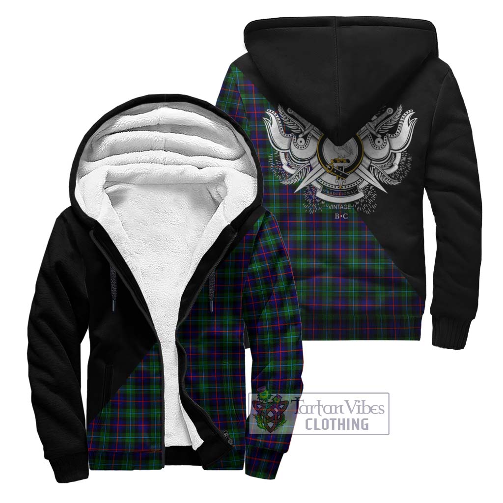 Tartan Vibes Clothing Campbell of Cawdor Modern Tartan Sherpa Hoodie with Family Crest and Military Logo Style