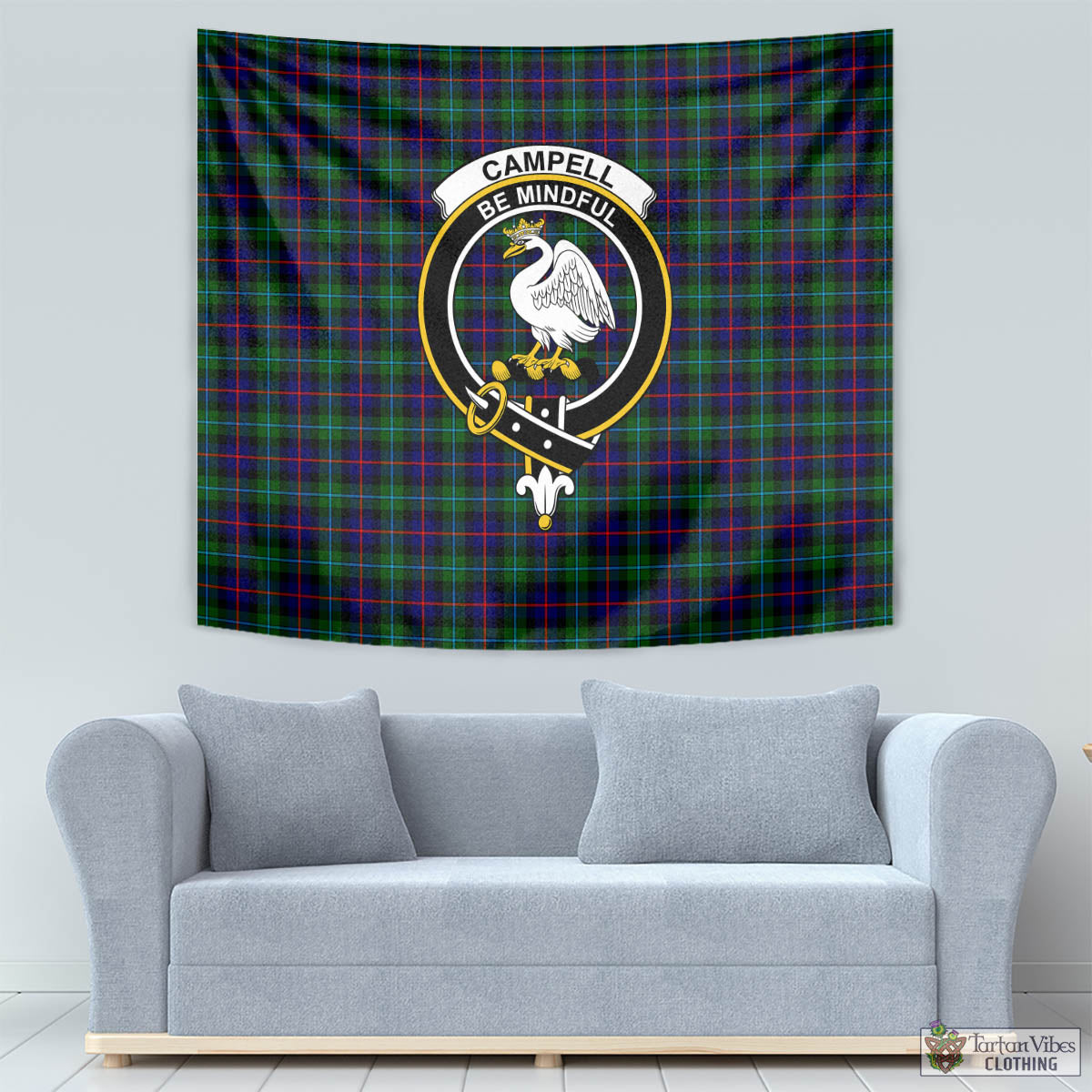 Tartan Vibes Clothing Campbell of Cawdor Modern Tartan Tapestry Wall Hanging and Home Decor for Room with Family Crest