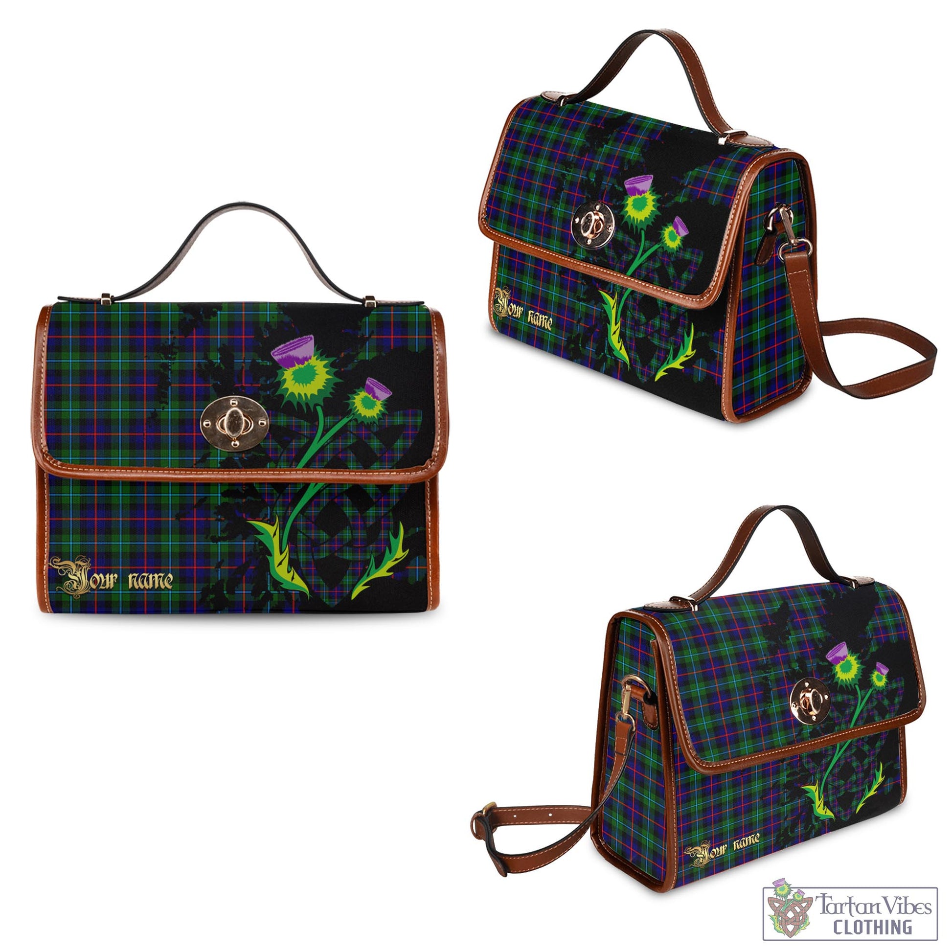 Tartan Vibes Clothing Campbell of Cawdor Modern Tartan Waterproof Canvas Bag with Scotland Map and Thistle Celtic Accents