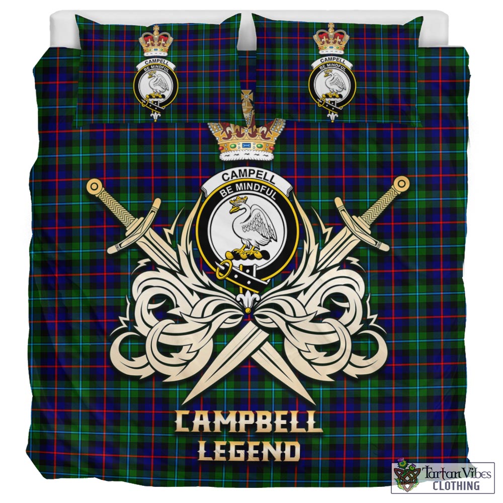 Tartan Vibes Clothing Campbell of Cawdor Modern Tartan Bedding Set with Clan Crest and the Golden Sword of Courageous Legacy