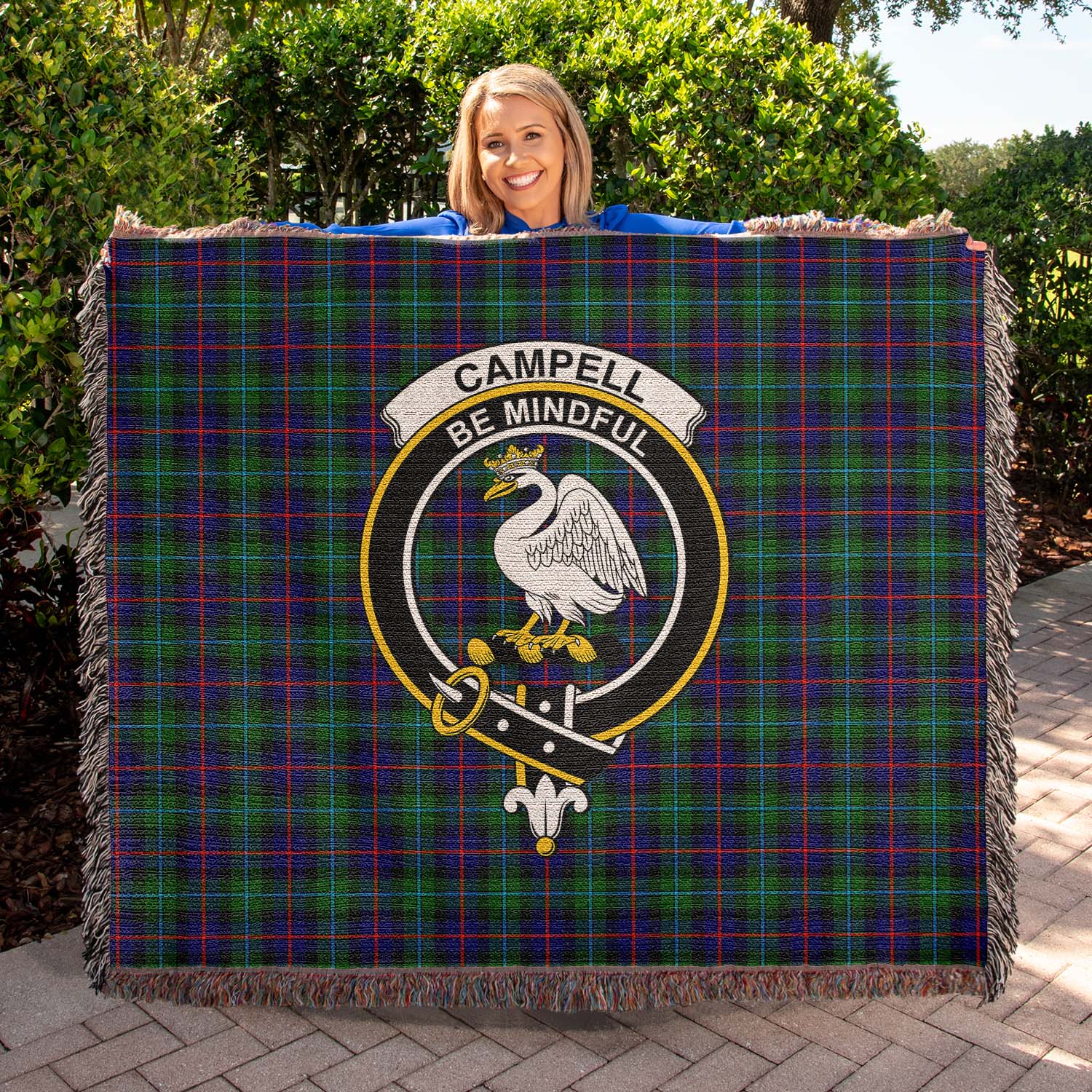 Tartan Vibes Clothing Campbell of Cawdor Modern Tartan Woven Blanket with Family Crest